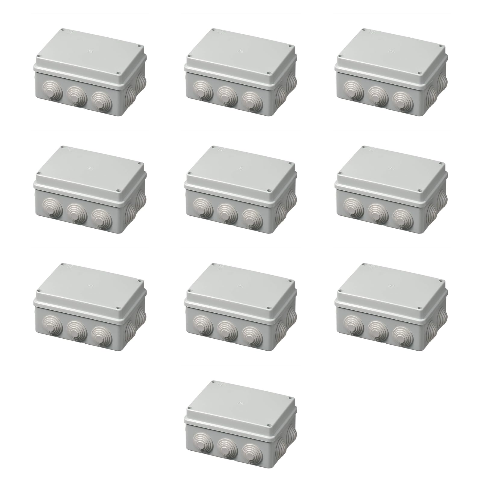 10 Cassette di derivazione, esterno IP55, rettangolare 150 x 110 x 70 mm, Scatola per cablaggio impianto elettrico, stagna, grigio, Passacavi per ingresso tubi rigidi, corrugati e guaine spiralate