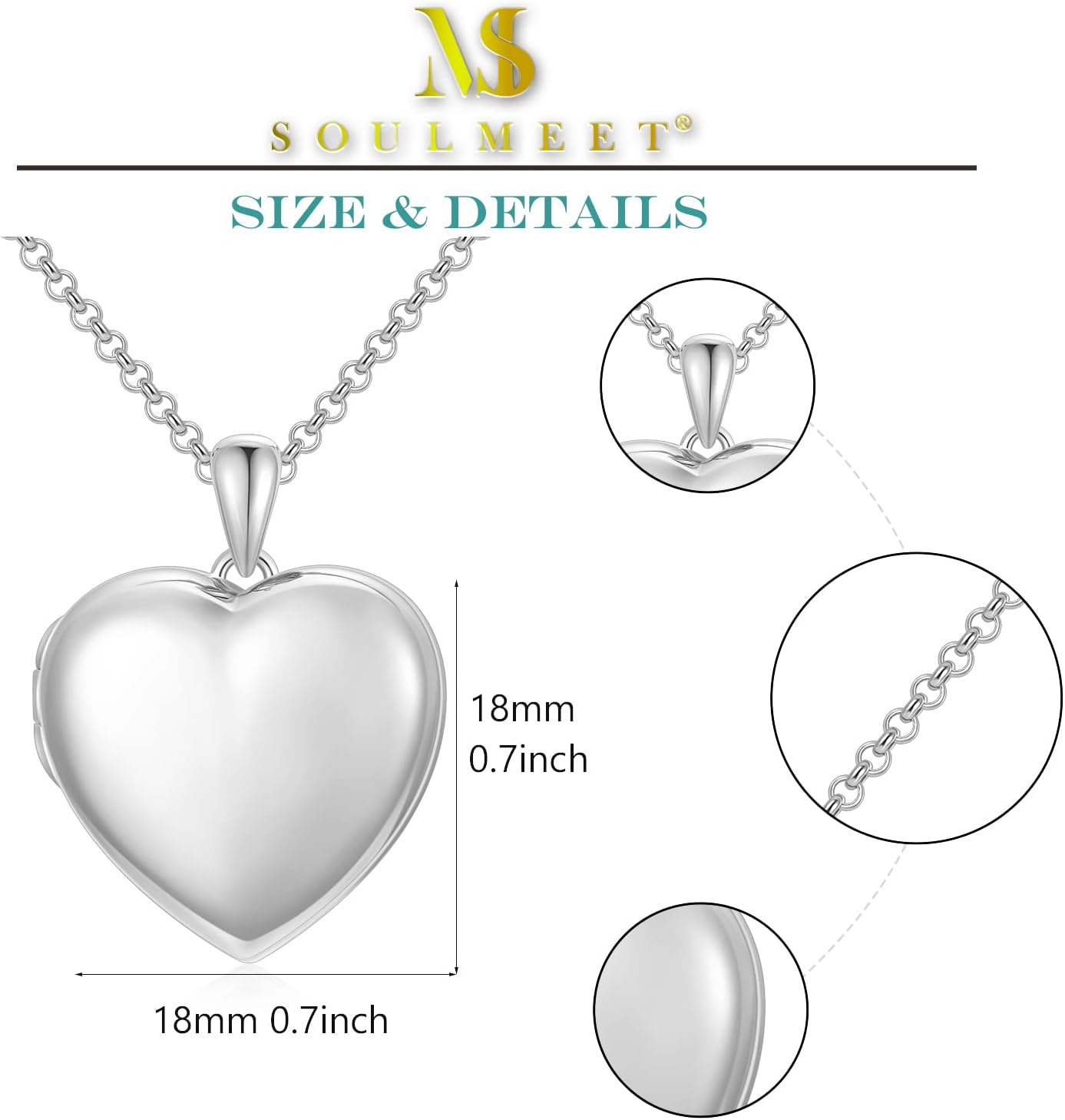 SOULMEET 10K 14K 18K Solid White Gold/Silver Minimalist Style/Infinity Sunflower Heart/Oval Locket Necklace That Holds 1 or 2 Pictures Personalized Photo Locket Necklace Letters Engraving