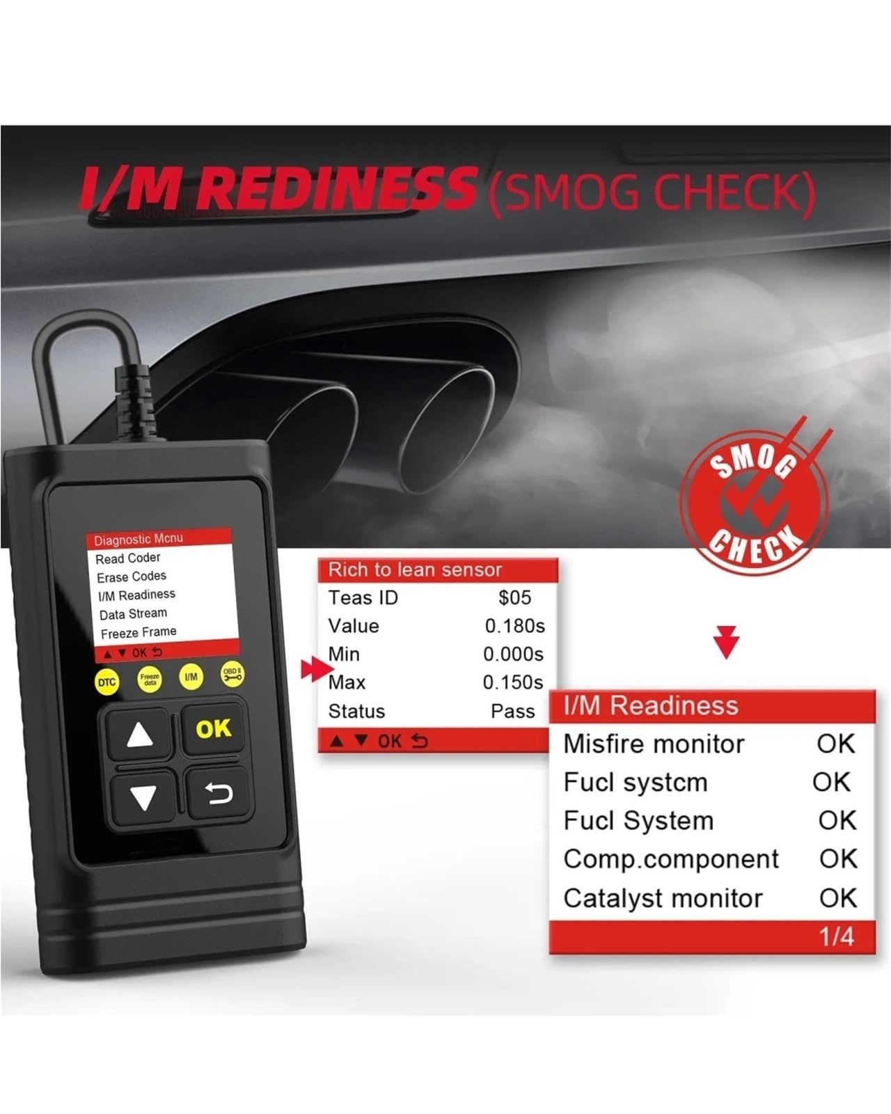 OBD2 Auto Diagnostica Lettore di Codici per Auto Scanner OBD2 Cancella Test Smog Strumento Scansione