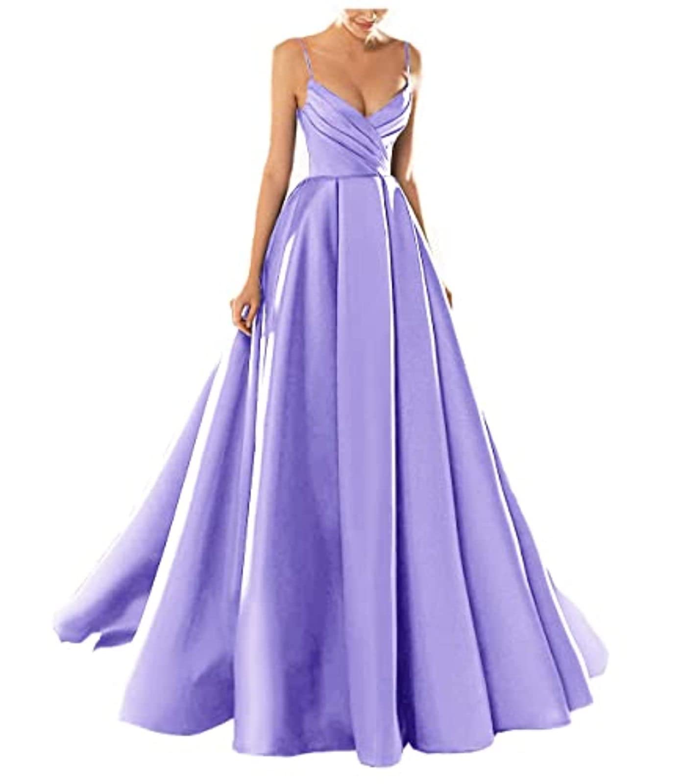 yhfshop Formal Long Evening Party Dress,Sexy V-Neck Spaghetti Strap Satin Evening Dress,Grape Purple,US8,Gowns Evening Bridesmaid Dresses — view 6