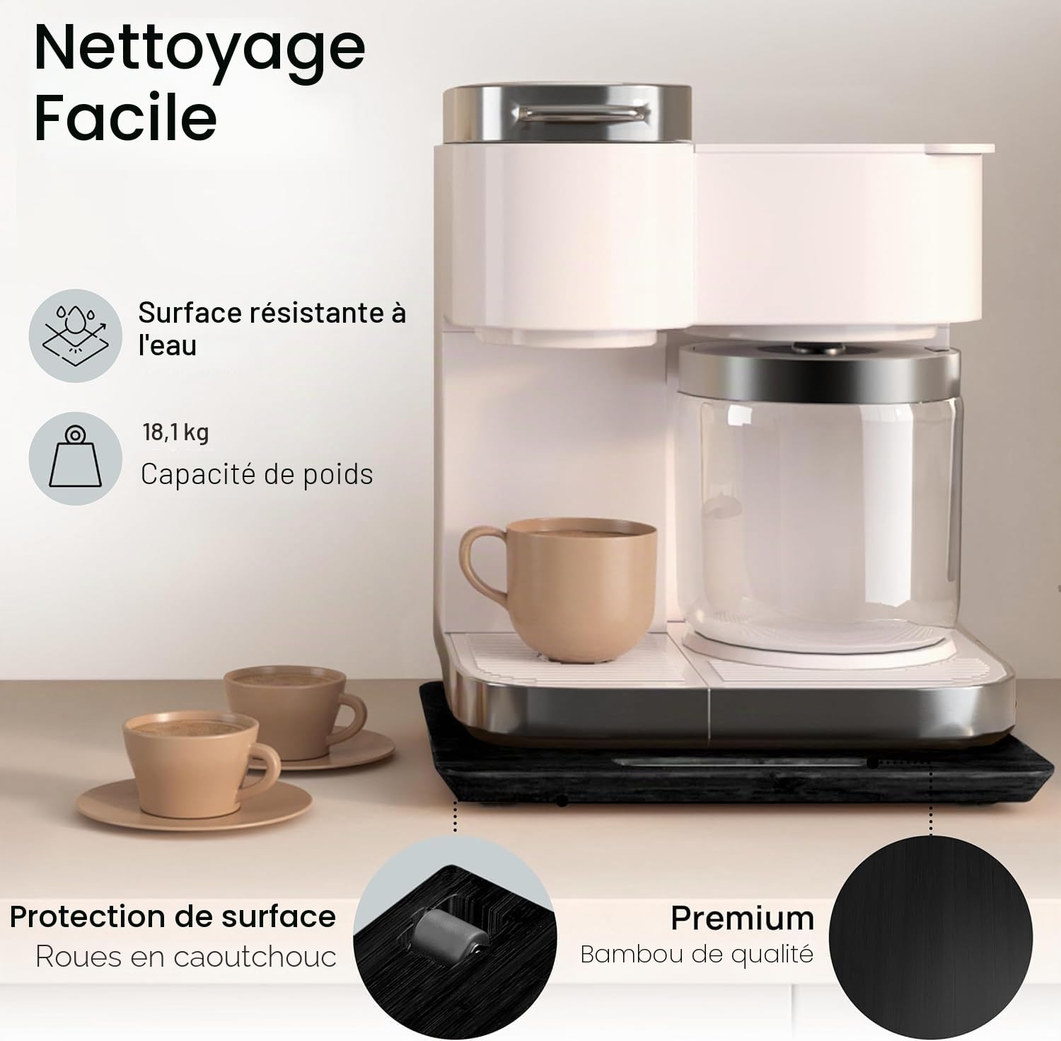 Ibyx Plateau Coulissant Cuisine en Bambou - Protection Plan de Travail, Base Silencieuse pour Cafetière, Robot, Friteuse (18kg), Multi-Tailles