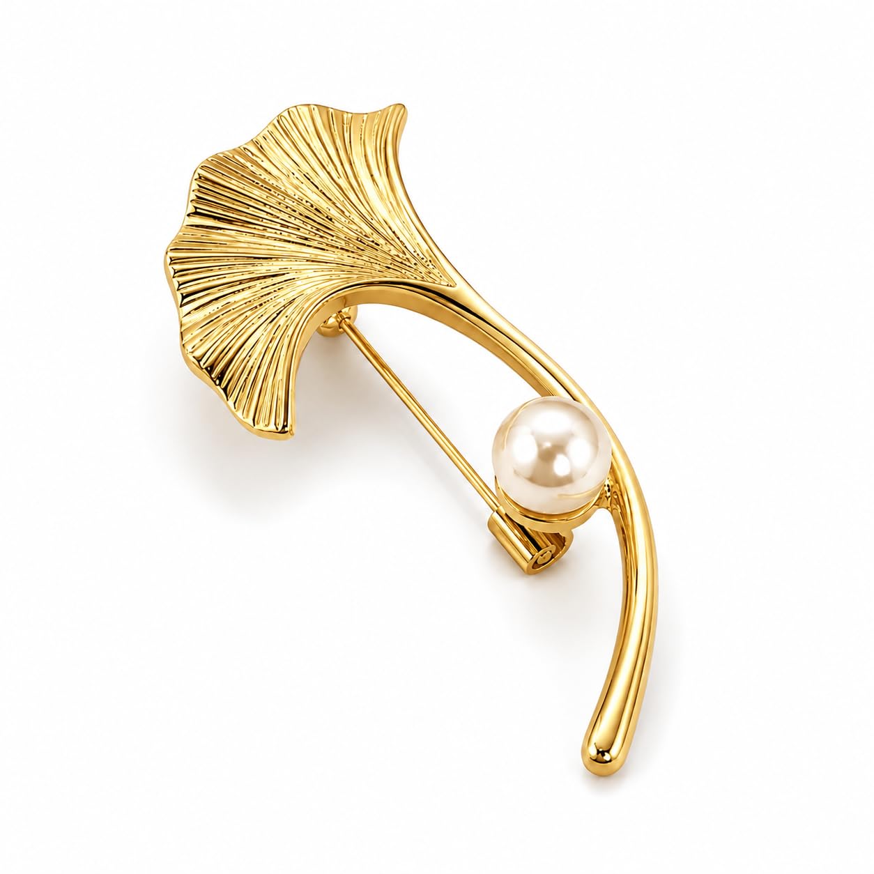 Golden Glided Ginko Pearl Brooch | Gold-image-43
