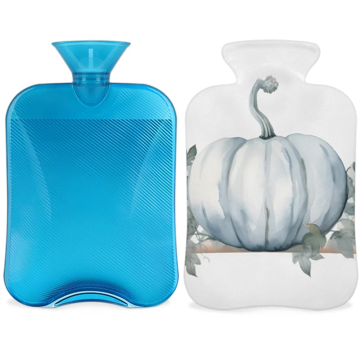 Hot Water Bottle with Soft Cover,2L Happy Thanksgiving Hot Water Bag for Hot and Cold Compress, Hand Feet Warmer, Oil Painting Pumpkin Rubber Hot or Cold Water Bottle Halloween Christmas Decorations