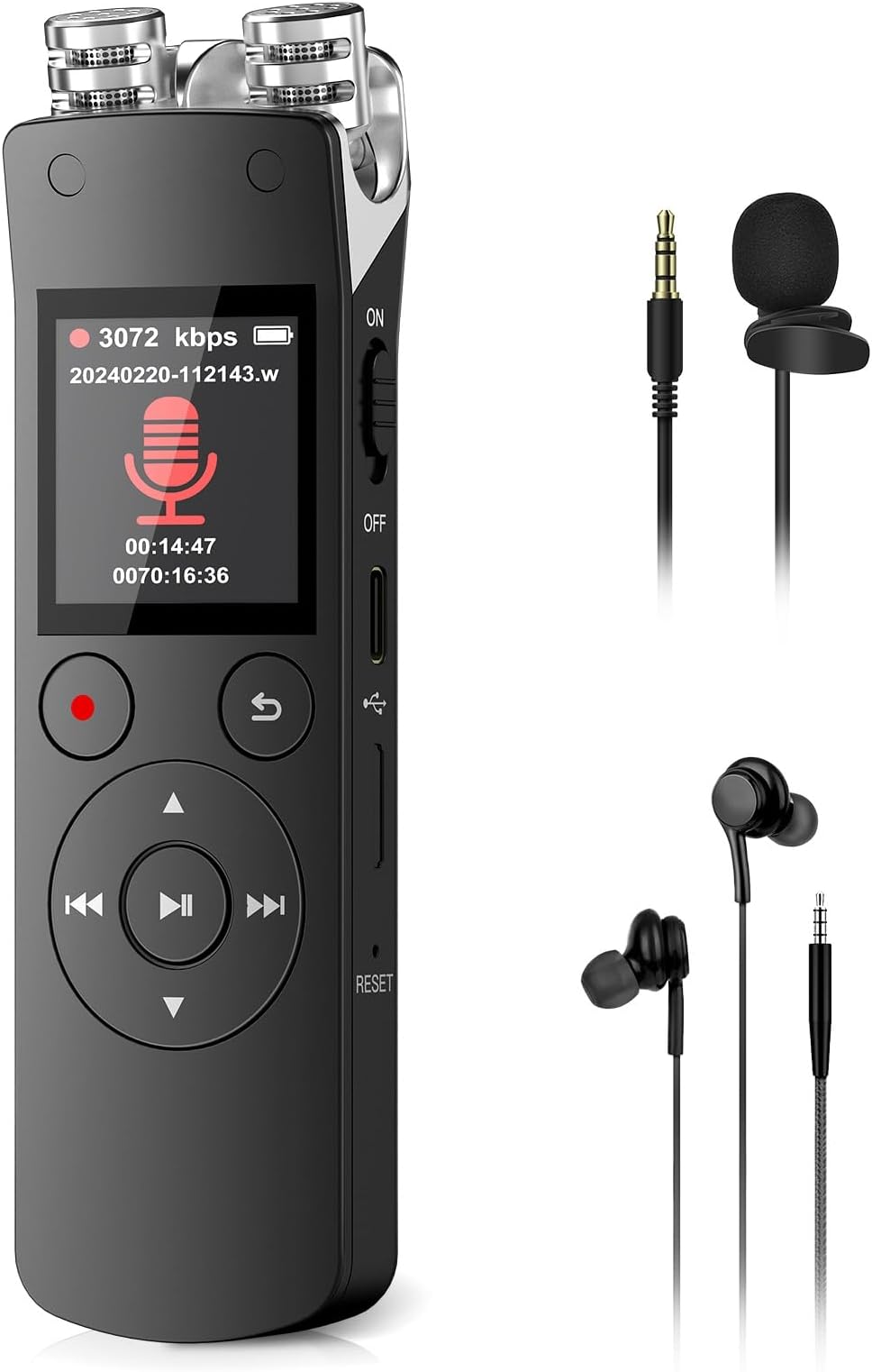 128GB Voice Recorder, Digital Voice Activated Recorder with Playback, 3072kbps Audio Recorder Dictaphone for Meetings Interviews, HD Recording, Variable Speed, A-B Repeat, Large Screen