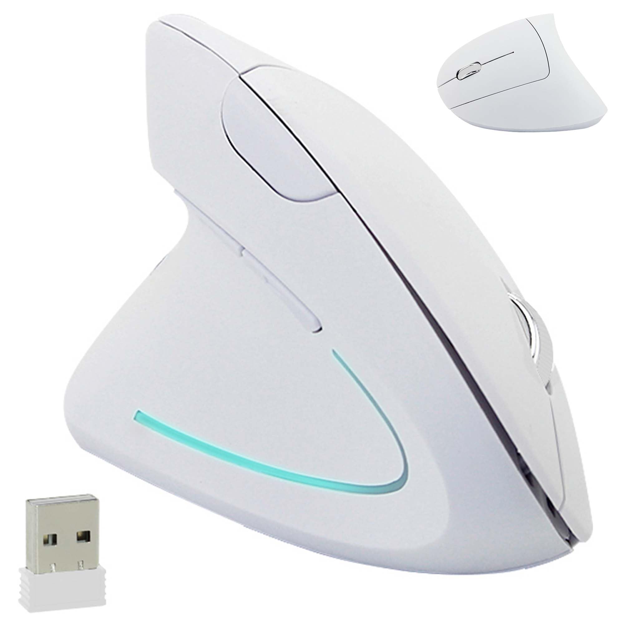 Ratón inalámbrico, ergonómico vertical de alta precisión, portátil silencioso, para zurdos ordenadores portátiles, receptor USB de 2,4 GHz, 6 botones, resolución ajustable, alivia los dolores de la