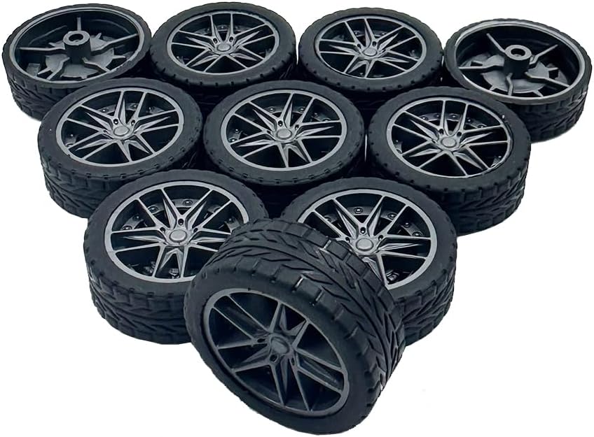 10PCS Model Car Wheels 30mm Toy Car Rubber Tire Wheels with Metal Shaft Round Axles for for RC Car Truck Robot DIY Model Toy Wheel Replacement Accessories (2x30mm) image 2