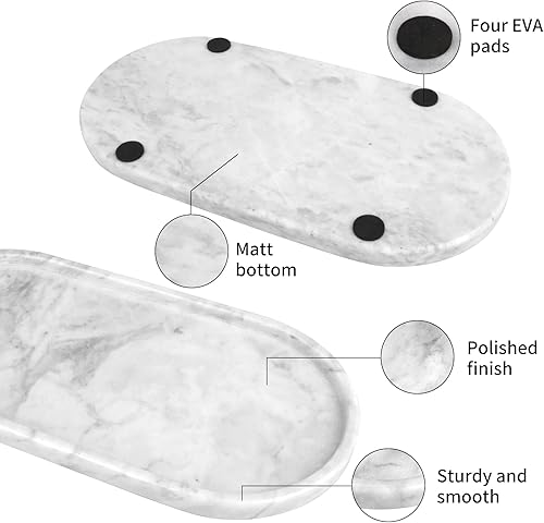Miniatura 3 de HESHIBI Bandeja ovalada de mármol para tocador de baño, bandeja decorativa pequeña de piedra natural de lujo, dispensador de jabón, bandeja de