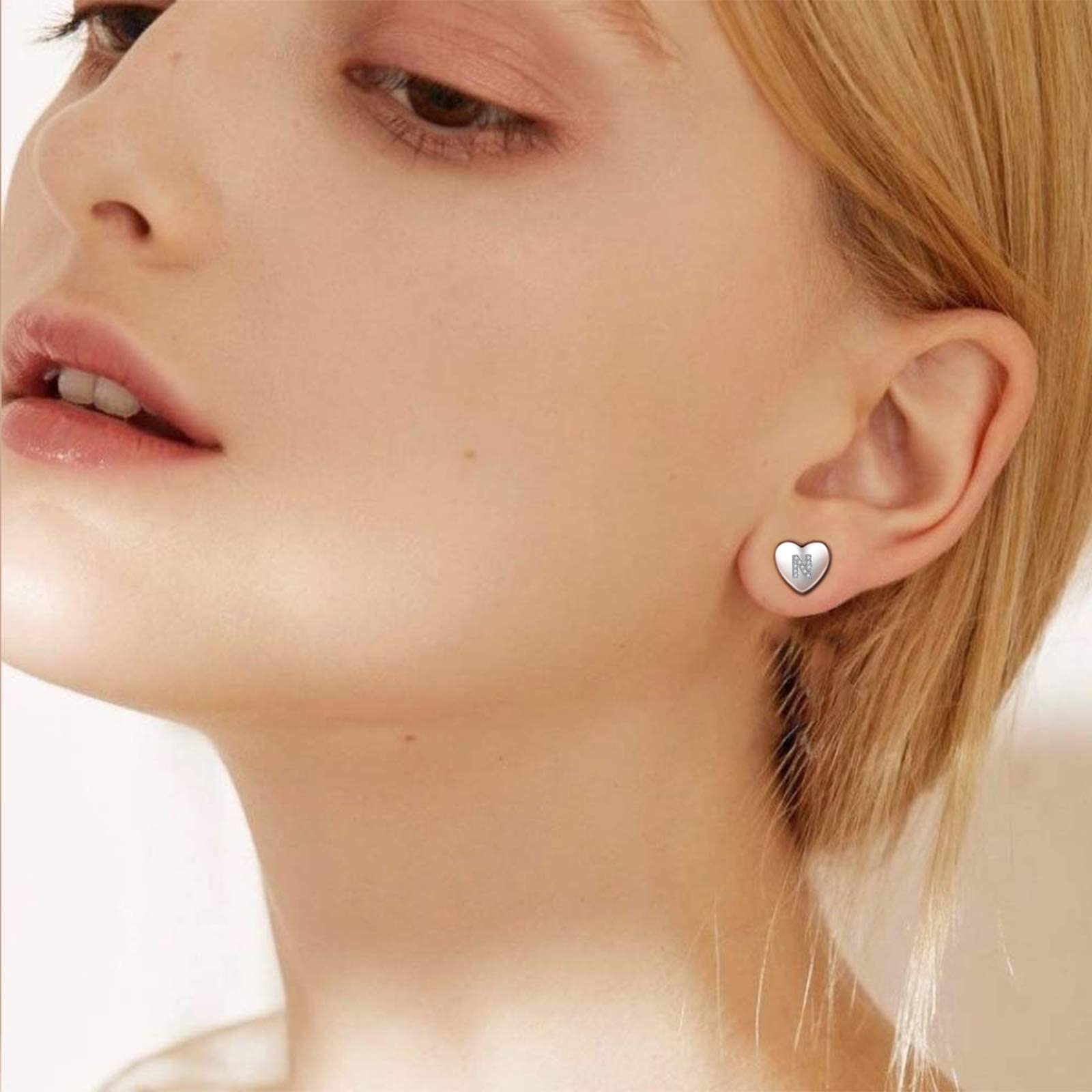 Jrêveinfini Lettera A-Z - Orecchini da donna in argento Sterling 925, con zirconia cubica, orecchini a forma di cuore, per bambine e bambine