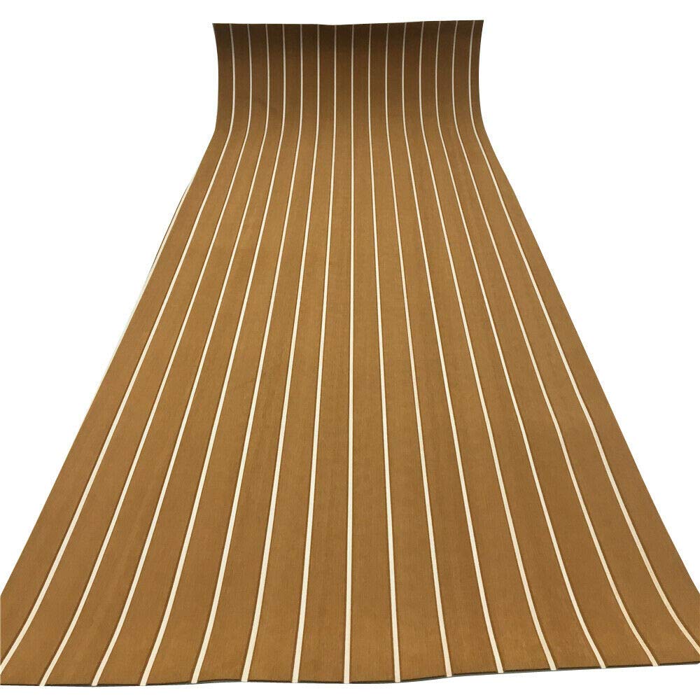 Pavimentazione Antiscivolo Pavimentazione in Schiuma Eva Tappetino in Teak Tappeto Autoadesivo per Barca Yacht 6mm Marrone con Linee Bianche