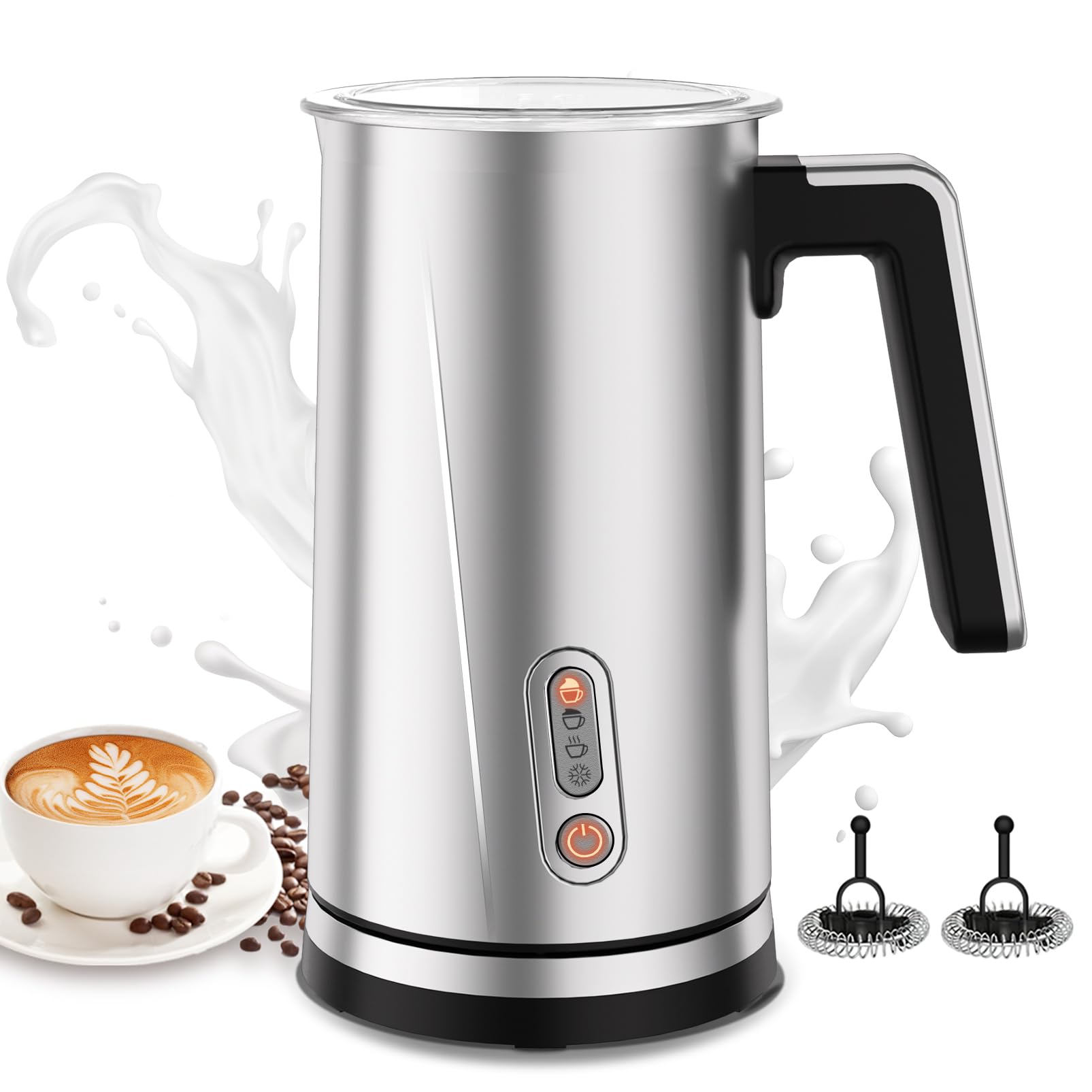 Milchaufschäumer Elektrisch 4 in 1 - Automatische Milchschäumer 300ml Großes Fassungsvermögen Milch Dampfer Geräuschloser für Heißer Kalter Milchschaum Heiße Schokolade Latte Cappuccino