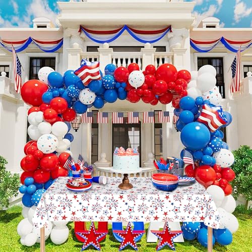 Image of 3 Pcs Patriotic Tablecloth Plastic,54 inchx108 inch Patriotic American Flag Plastic Tablecloth Fourth of July Accessories for Fourth of July Decorations Memorial Day Party Supplies(Red White Blue)