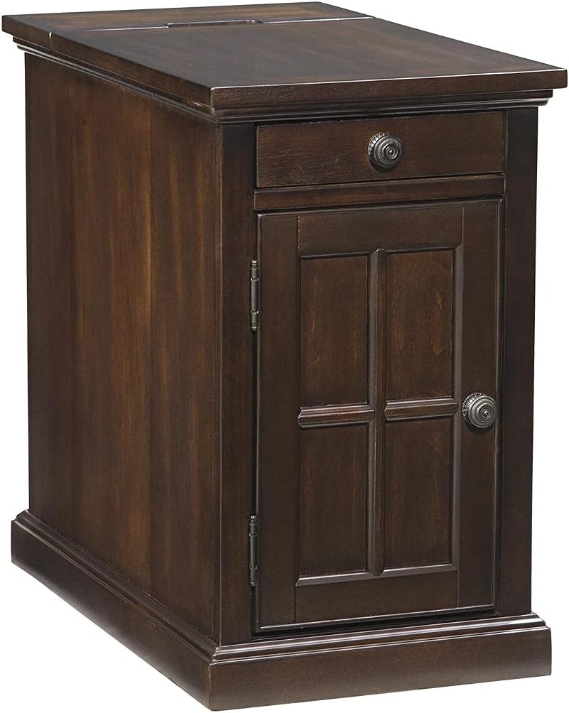 Signature Design by Ashley Laflorn Traditional Chairside End Table with USB Slots & Electrical Outlets, Dark Brown
