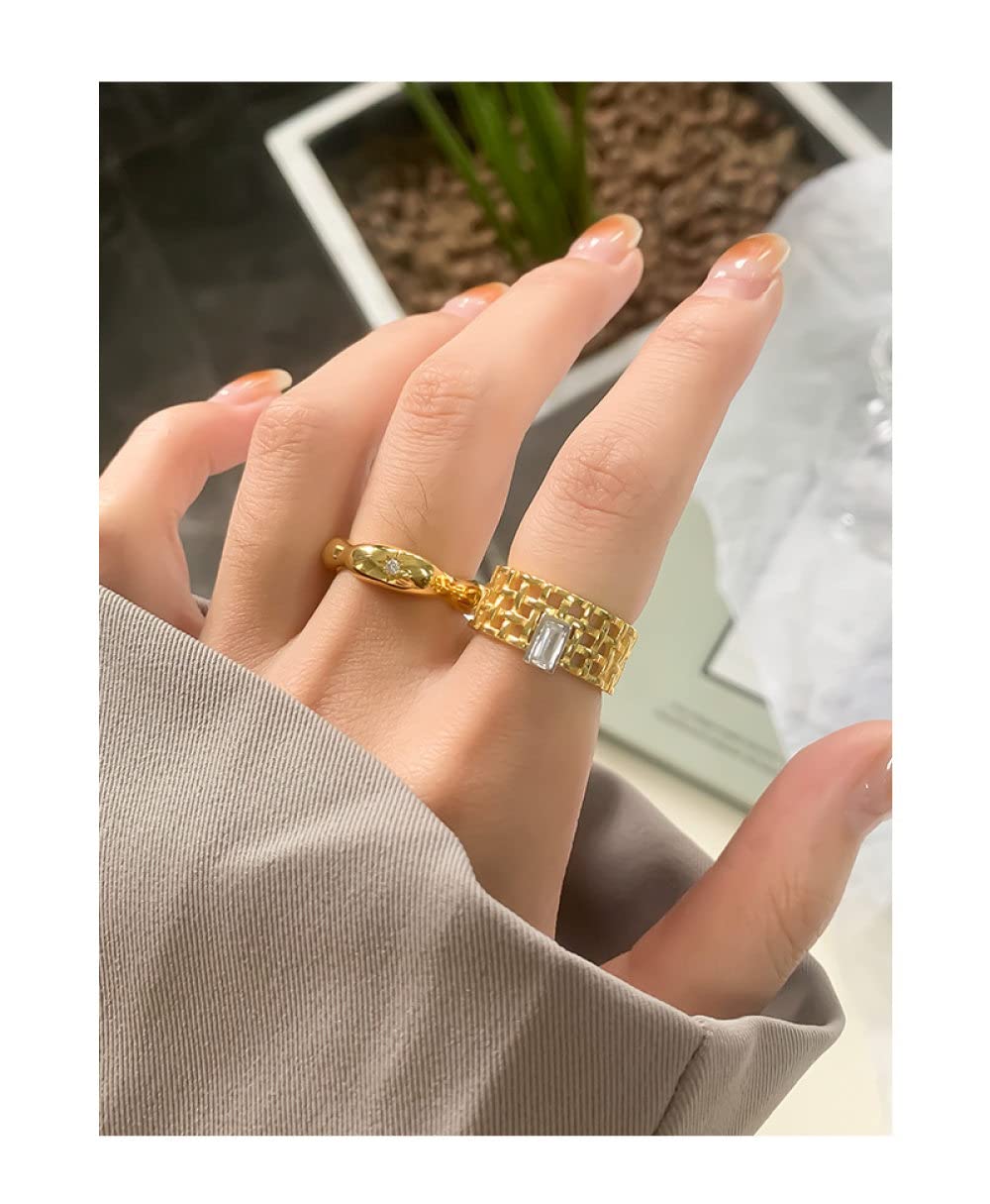 HGJH Ring Silber 925 Damen, S925 Sterling Silber Karierter Webring Verstellbare Ringe Minimalistischer Offener Ring Silber Daumenring Ewigkeitsring Hochzeitsanhänger Schmuck Geschenke Für Männer Mädc