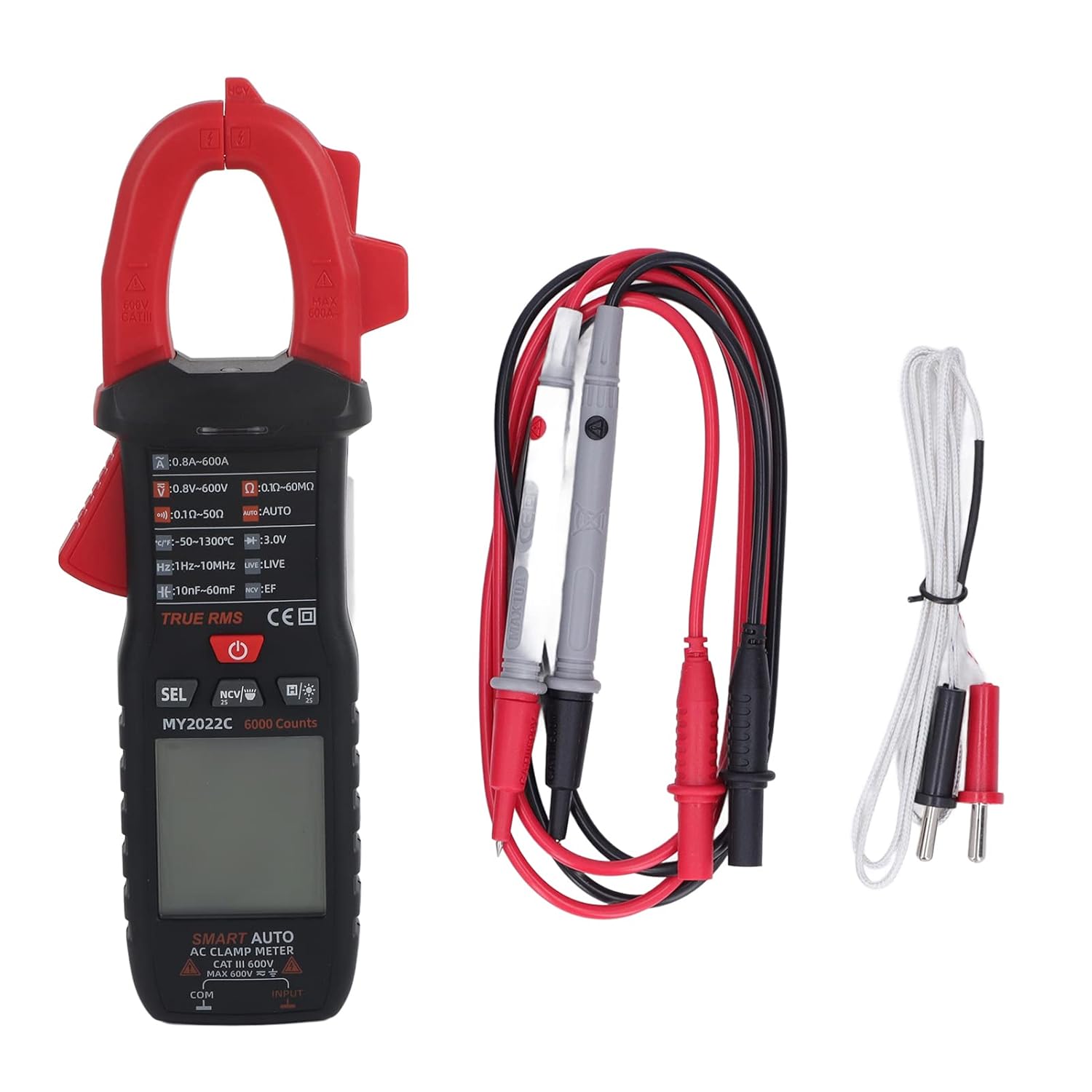 Digital Clamp Meter Multimeter AC DC Current Voltage Tester Measurement Ammeter MY2022C with Flashlight and Storage Bag, for Electrical Parameter Detection