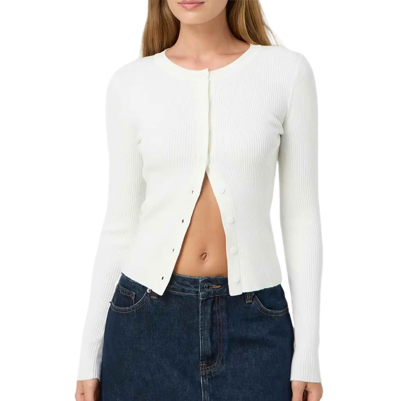 Women Ribbed Button Up Cardigan Y2K Slim Fit Long Sleeve Round Neck Sweater T Shirt Fall Long Sleeve