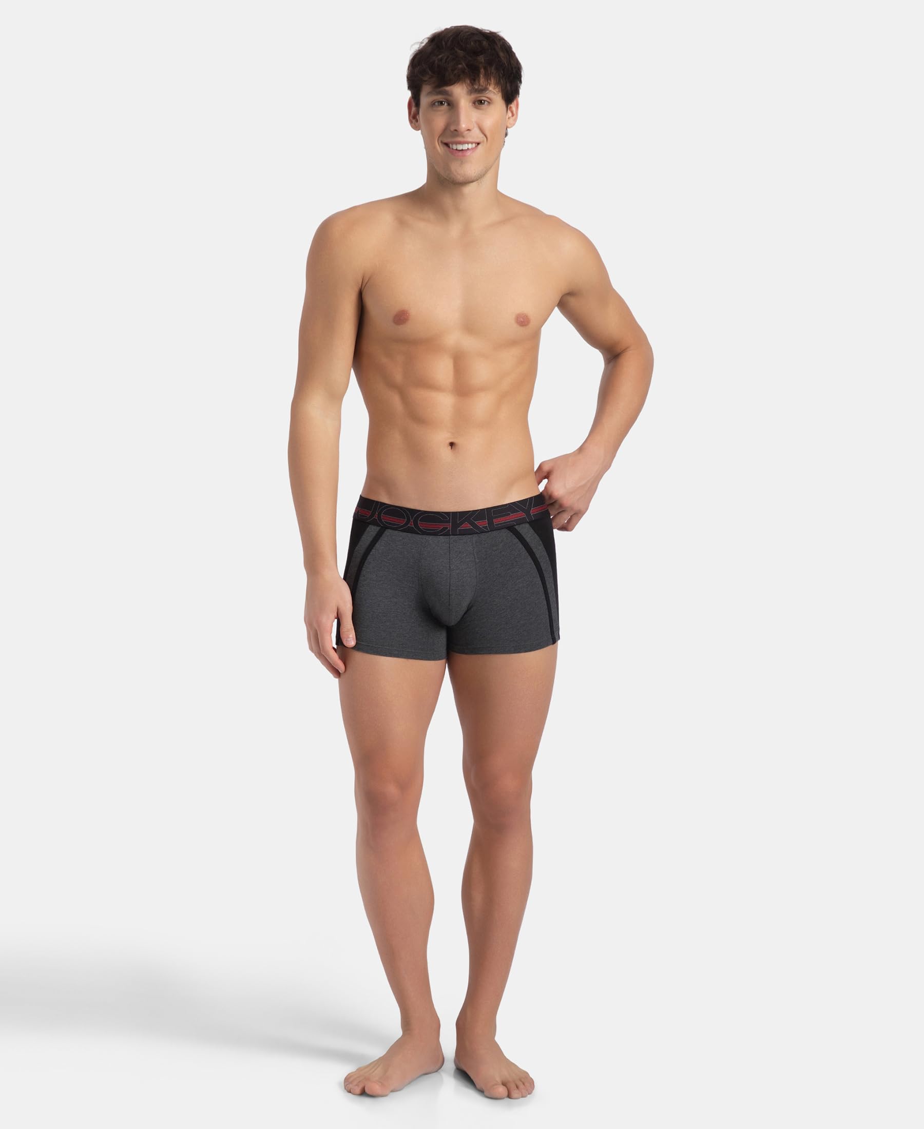 Jockey US21 Men's Super Combed Cotton Elastane Stretch Solid Trunk with Ultrasoft Waistband_Charcoal Melange_L