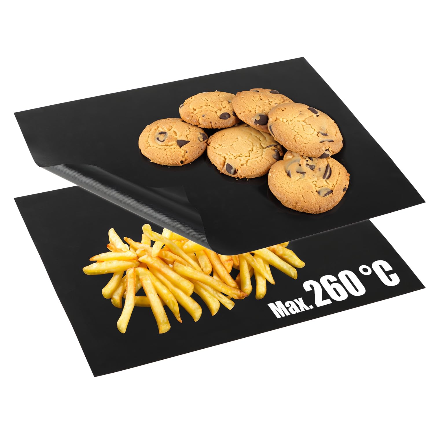 com-four® 2x Backpapier wiederverwendbar - Dauerbackfolie für Backofen bis 260 °C - Backofenfolie beidseitig antihaftbeschichtet - 32 x 42 cm (schwarz)