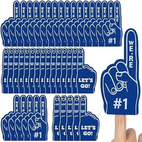 Sinmoe 48 Pieces Sport Party Favors Sports Fan Foam Finger Mini Foam Finger #1 Basketball Baseball Football Soccer Team Cheerleader Gifts for Sporting Events Games Birthday Party Supplies (Dark Blue) Cover