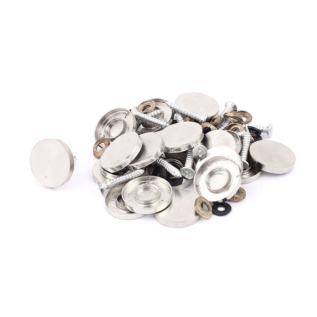 Aexit 3.5mm Thread Quality Parts Round Flat Decor Mirror Cap Screw Nails Silver Tone 20 Pcs Model:82as281qo169