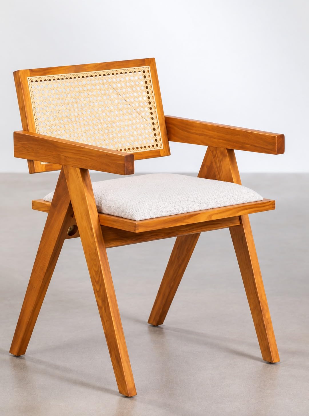 solid wood accent armchair with natural cane back & upholstered seat, mid-century modern dining chair, ergonomic lounge chair for living room, dining room & bedroom