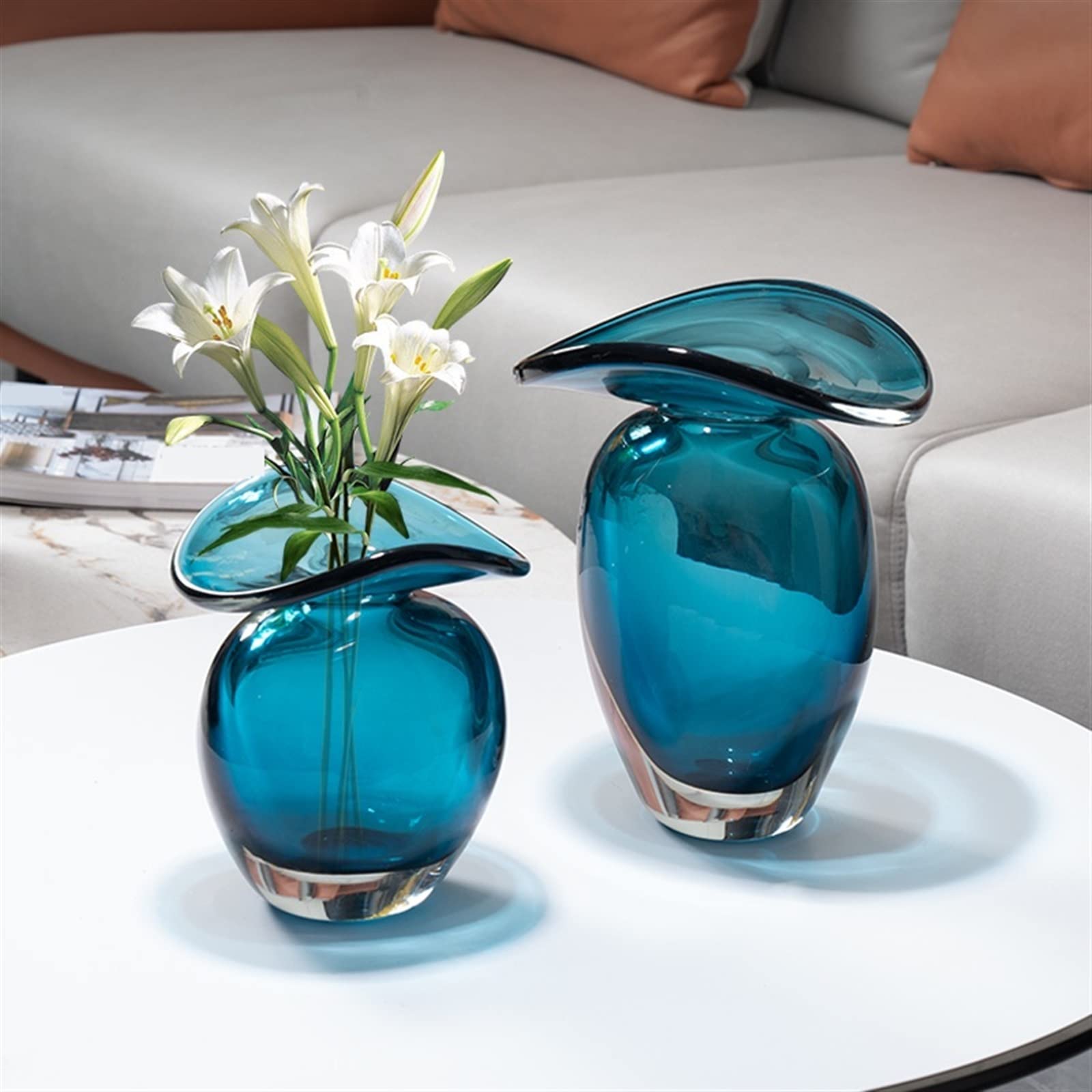 Jarrón Florero de Cristal Azul Creativo y Sencillo, decoración Sala Estar, arreglo Floral, florero seco Mesa Moderno Jarrón para Mesa(Pequeño)