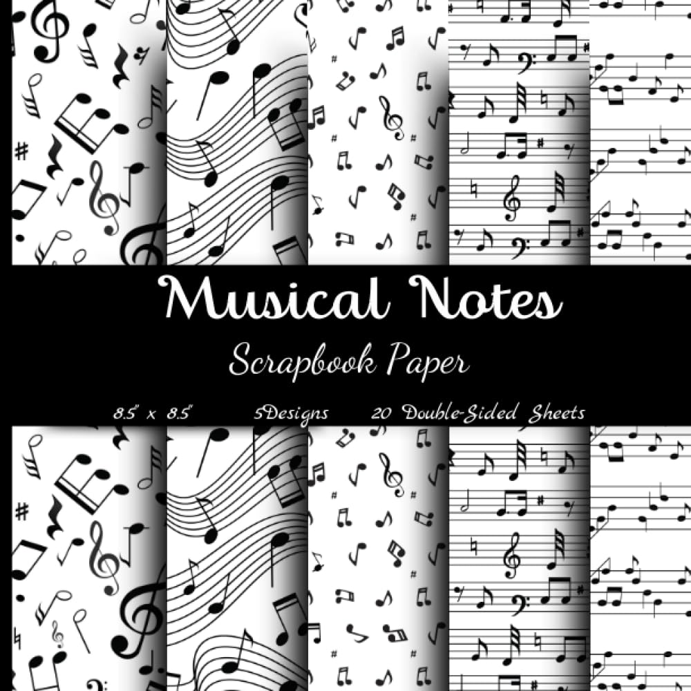 Musical Notes Scrapbook Paper: Black & White Music Sheet Craft Paper Pad for DIY Projects