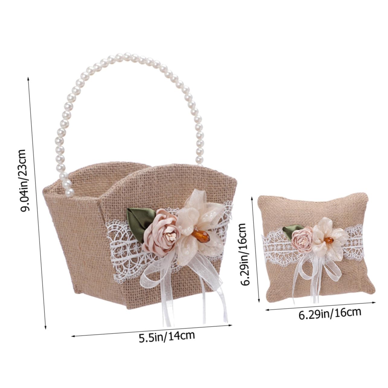 BESPORTBLE 1set Wedding Flower Girl Basket Set Flax Flower Basket Pillow Kit for Romantic Weddings Scatter Petals