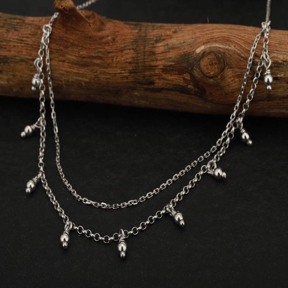 Vanbelle Sterling Silver Jewelry - Rhodium Plated with 925 Stamp - Double Layered Beaded Choker Necklace - Elegant Beautifully Designed for Women 16" Long + 2" Extender - Image 6