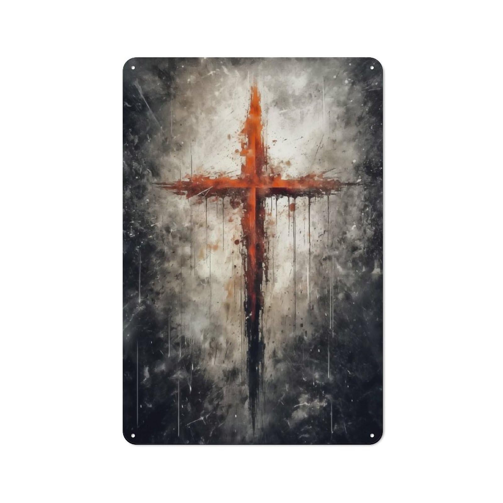 Junmoney Red Cross Of Jesus Retro Tin Wall Plaque 30X20cm For Dining Room Or Kitchen, For Home Decor Collectors