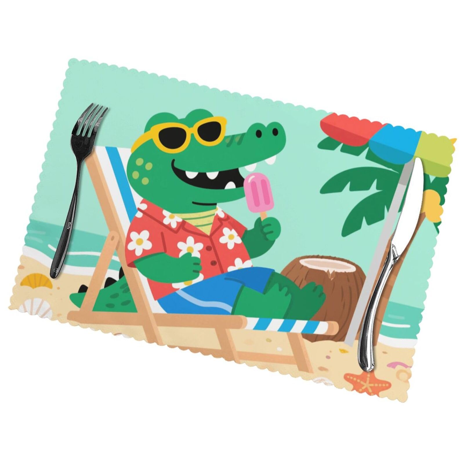 12x18 Inchplacemats Set of 6, Cute Alligator Place Mats for Kitchen Dinning, Heat Resistant Anti Slip Table Mats, Waterproof Washable Placemat for Indoor Outdoor Party Kitchen Dining Table Décor
