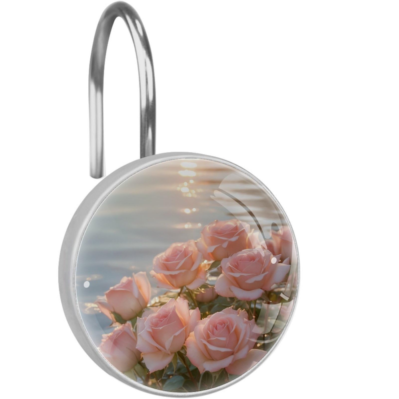 VAPOKF Decorative Shower Curtain Hook, Sunset Pink Rose Rustproof Stainless Steel Shower Curtain Hook for Bathroom, Shower Curtain Hangers for Shower Rod