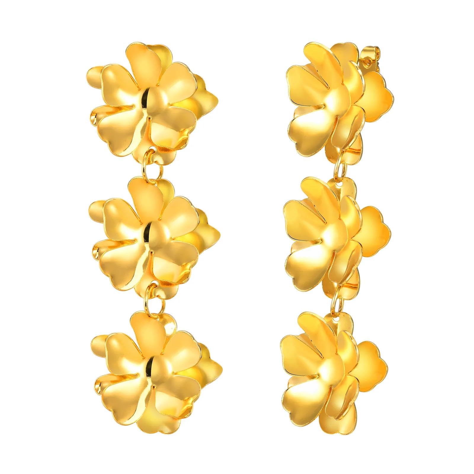 Boucles d'oreilles pendantes fleurs légères pour oreilles percées