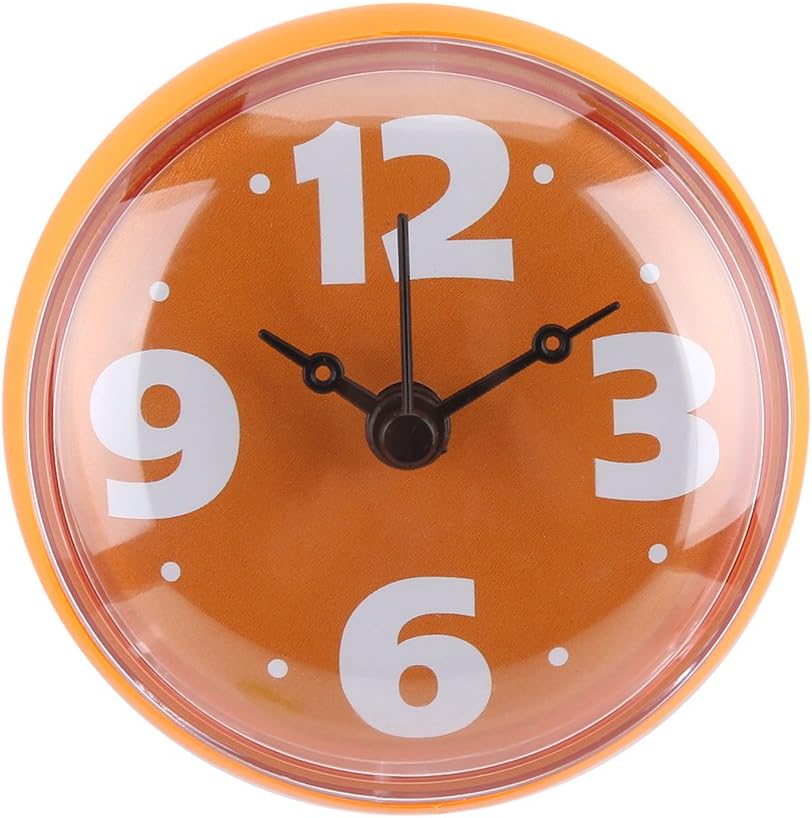 Lazmin Waterproof Suction Wall Clock, Traditional Pointer Type Small Clock, Easy Attaching to Bathroom Wall/Mirror/Glass, for Bathroom/Kitchen(Orange)