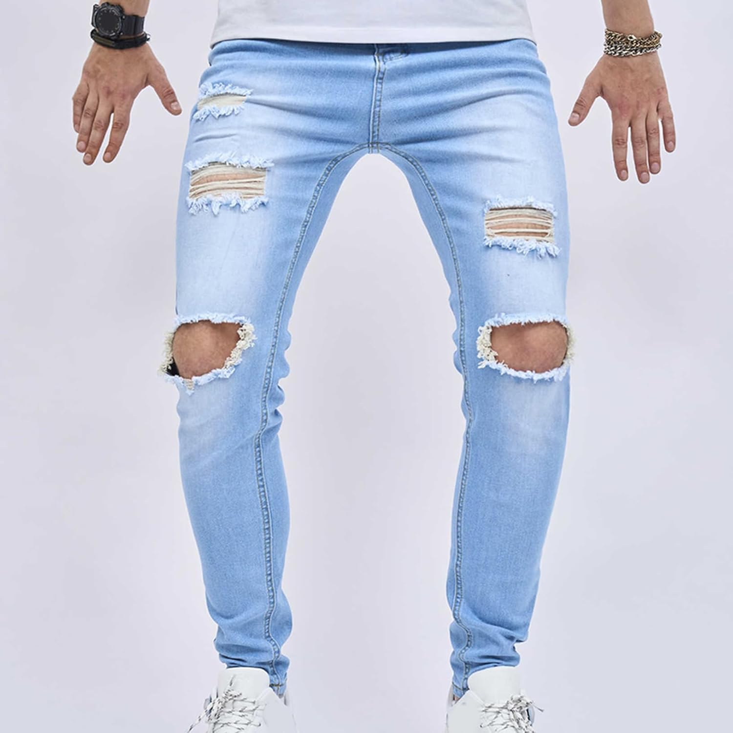 [lsjdln] ダメージジーンズ メンズ ロングパンツ ズボン ストレッチ ポケット スキニーパンツ デニムパンツ ダメージ加工