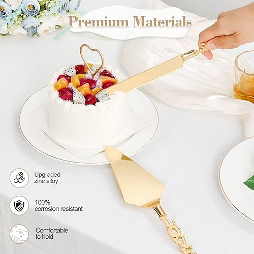 Miniatura 3 de Juego de cuchillo y servidor para boda, juego de corte de pastel dorado, elegante juego de cortadores de cuchillos para tartas, servidores de