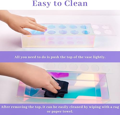 Miniatura 3 de LOYWREE Paquete de 2 jarrones modernos de acrílico iridiscente de 24 pulgadas, centro de mesa rectangular floral para mesa de comedor, jarrones de