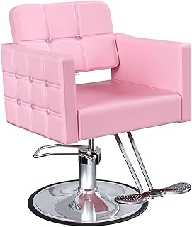 Pink Salon Chair for Hair Stylist – Hydraulic Beauty Barber Chair with Crystal Button Tufting, Wide Seat, Adjustable Height & 360° Swivel for Barbershops, Spas & Home Use