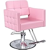 Pink Salon Chair for Hair Stylist – Hydraulic Beauty Barber Chair with Crystal Button Tufting, Wide Seat, Adjustable Height & 360° Swivel for Barbershops, Spas & Home Use