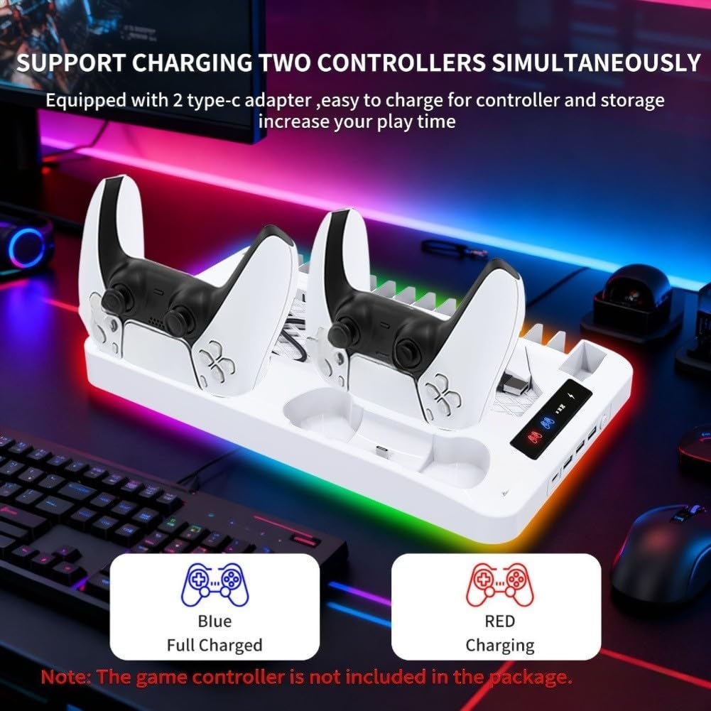 per PS5 Pro Slim Base di raffreddamento con luce RGB per PS5 Pro Slim | Efficiente dissipazione del calore, previene il surriscaldamento, prolunga la vita della console, funzionamento silenzioso