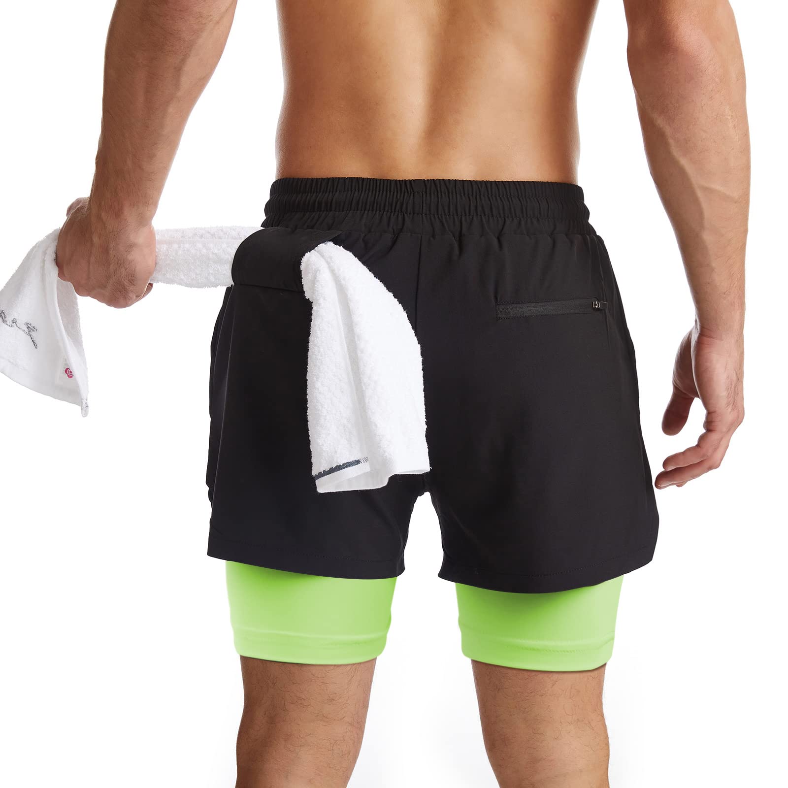 Danfiki Pantaloncini Sportivi da Uomo Running Shorts Asciugatura Rapida con Tasca per Jogging Tennis Fitness Allenamento 2 in 1