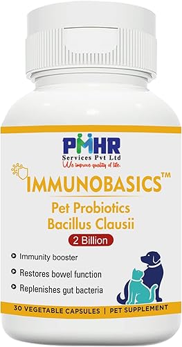 Immunobasics Cápsulas de Bacillus clausii de probióticos para mascotas  Trata la diarrea para mascotas  para perros y gatos Salud digestiva  30