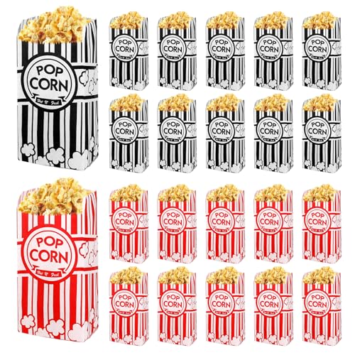 200pcs Bolsas para palomitas de maíz, 21*9*6cm bolsas palomitas papel con Revestimiento Resistente al Aceite, Clásica cajas palomitas Rayas para Cine Teatro Cumpleaños Fiestas Temáticas Noches de Cine