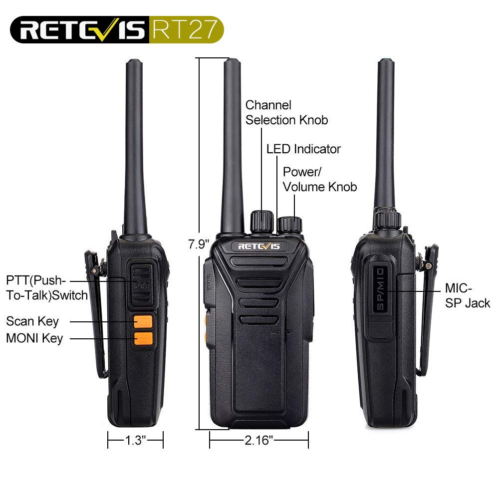 Retevis RT27 Funkgerät, PMR Funkgeräte Set, 16 Kanäle CTCSS/DCS VOX, Walkie Talkie Lizenzfrei für Baustelle, Sicherheitsdienst (5 STK., Schwarz)