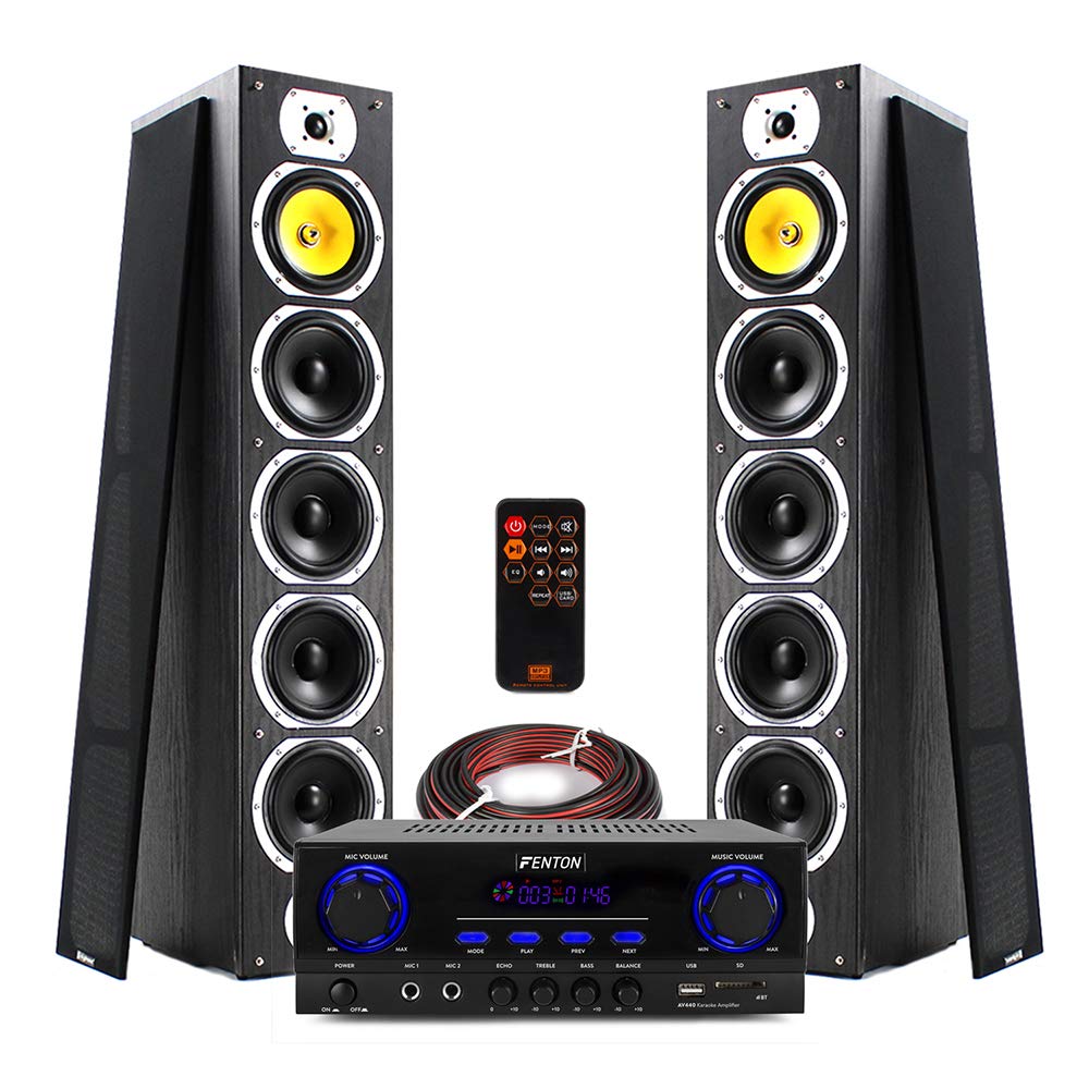 Fenton SHFT57 HiFi Tower Speakers and Stereo Amplifier Bluetooth MP3