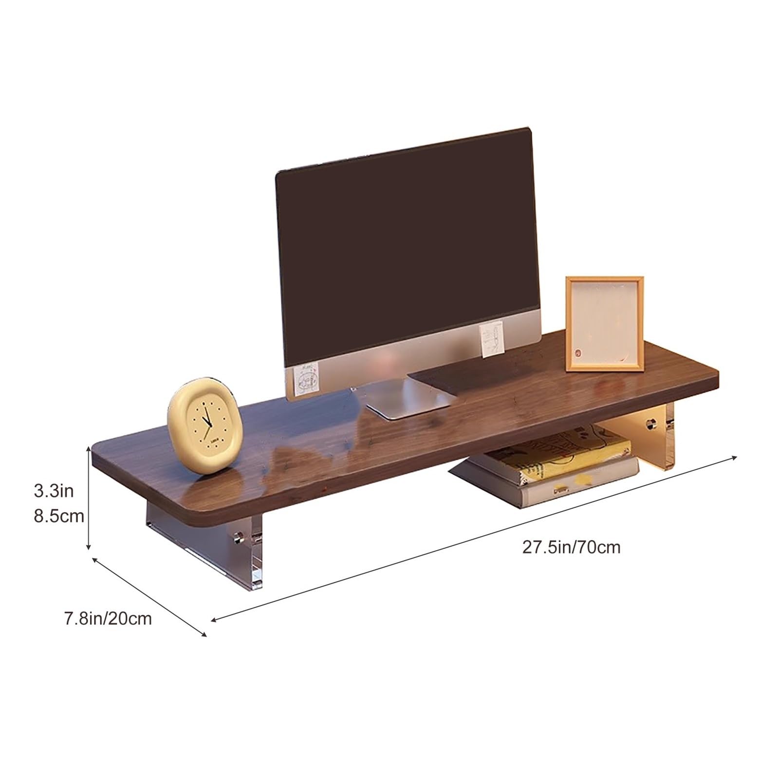 Supporto per Monitor in Legno con Cassetto, Rialzo per Monitor da Scrivania e Supporto per Computer Portatile – Organizer da Scrivania Multifunzione per PC, Stampante e Notebook(Natural,70cm/27.5in)