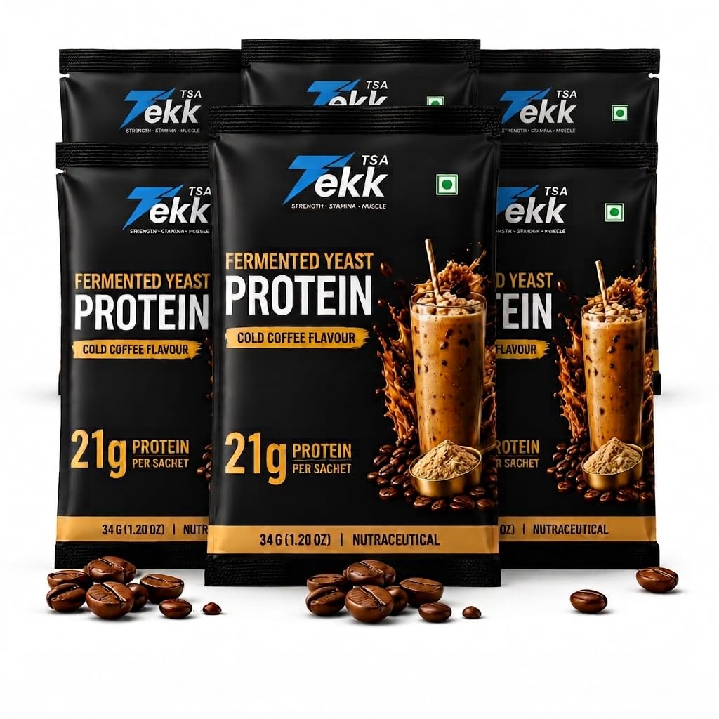 TSA Tekk Fermented Yeast Protein – Cold Coffee Flavour | 21g Protein | 100% Vegan formula| Pack of 6 34 Gram Sachets-image-22