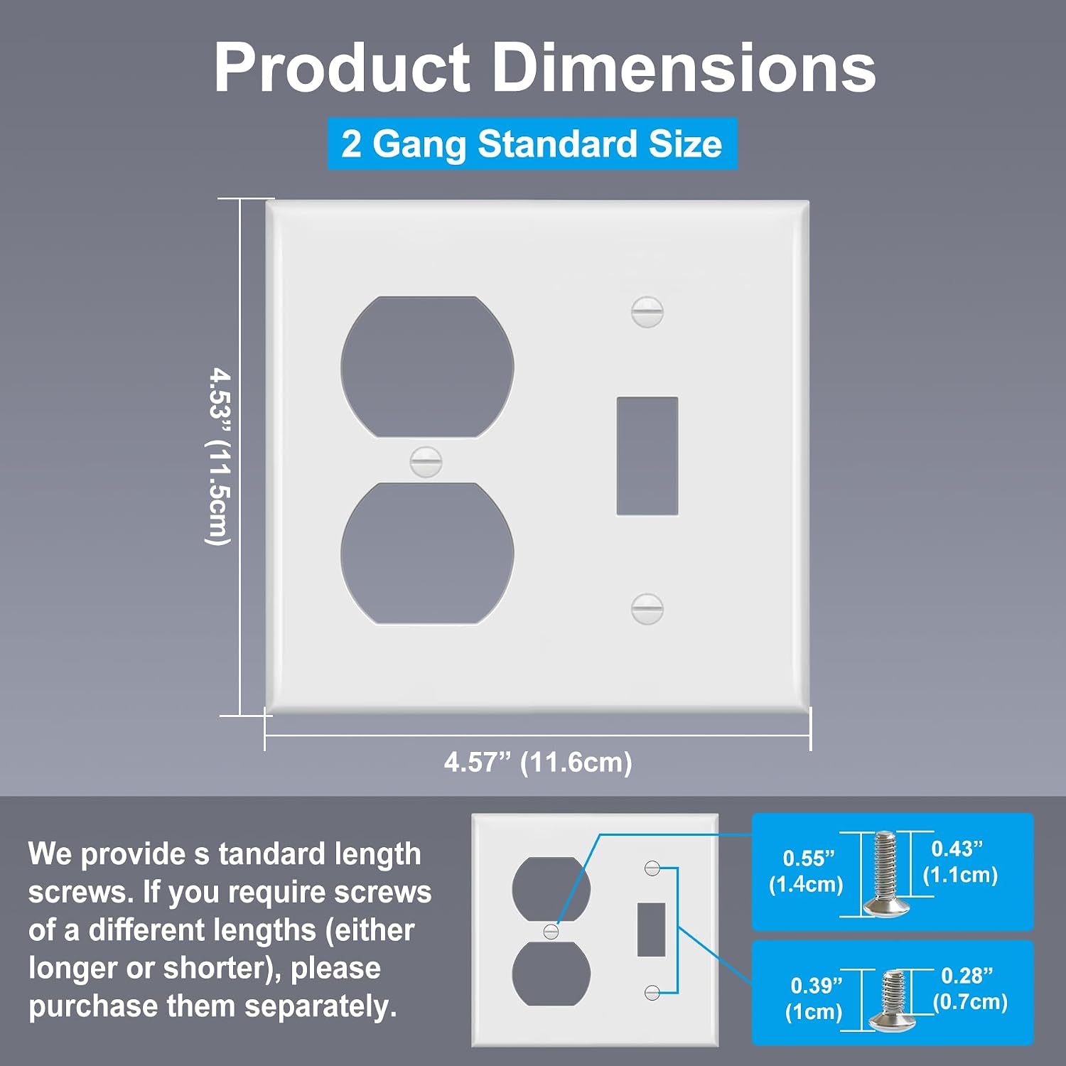 [2 Pack] BESTTEN 2-Gang Combination Wall Plate, 1-Duplex/1-Toggle, Standard Size, Unbreakable Polycarbonate Outlet and Switch Cover, White, UL Listed