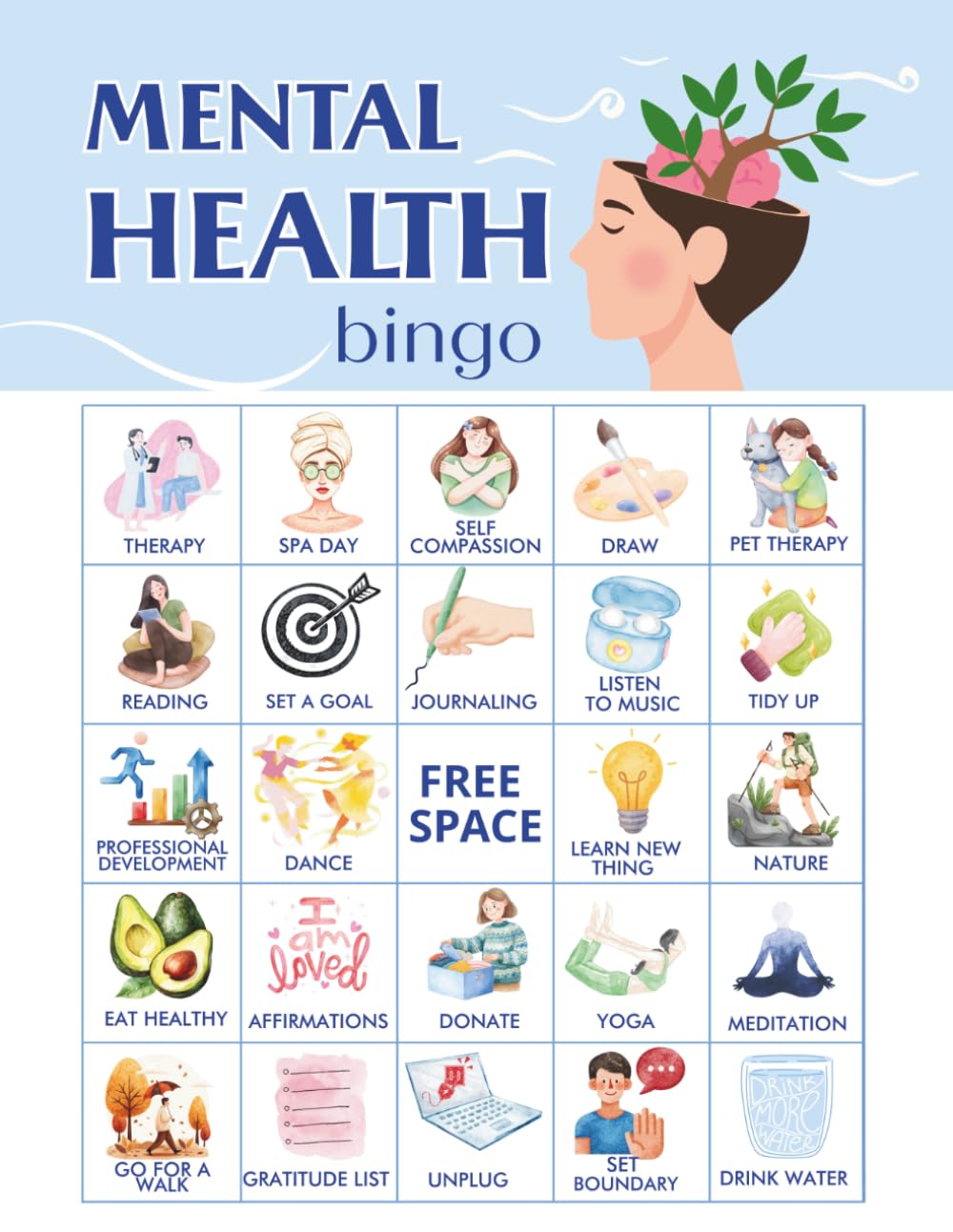 Mental Health bingo: 32 player self care activity for World Mental Health Day, mental health awareness, wellness Workshop Activities