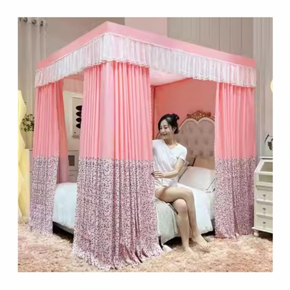 GJMSSMY 2-in-1 luxury bed canopy mosquito net, Windproof|dustproof|shading bed curtains, princess room bedroom decoration (Color : Pink-1-A, Size : 180X220cm/71X87inch)