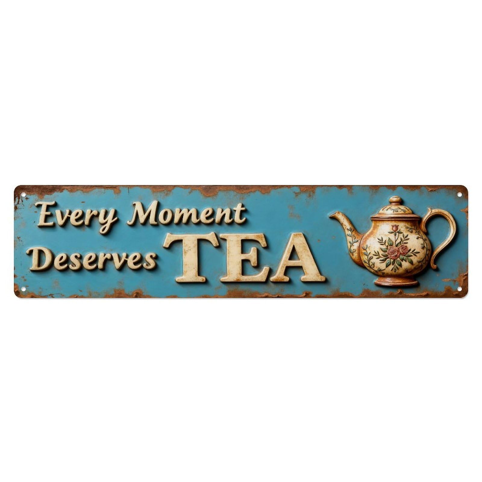 Floral Pattern On Teapot Metal Tin Sign Plaque